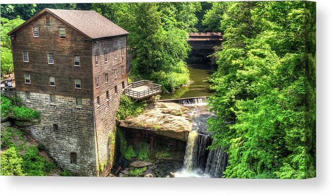 Lantermans Mill Canvas Print featuring the photograph Lanterman's Mill Memories Along Mill Creek - Panorama by Gregory Ballos