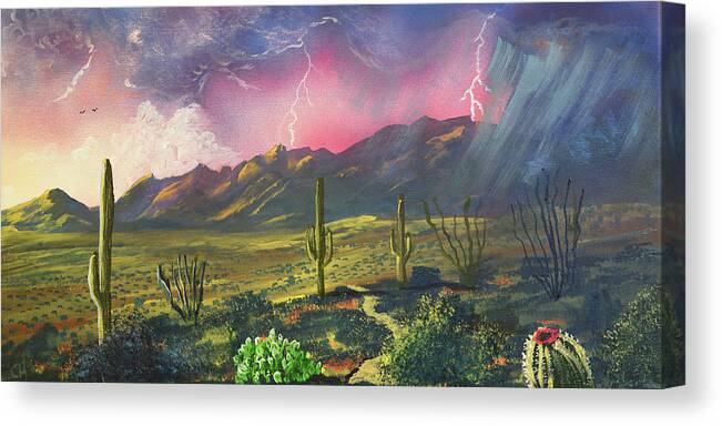 Tucson Canvas Print featuring the painting Lighting Strikes the Catalina Mountains, Tucson by Chance Kafka