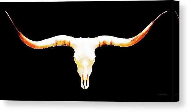 Cow Canvas Print featuring the painting Longhorn Cow Skull Art by Sharon Cummings by Sharon Cummings