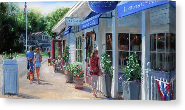 Osterville Canvas Print featuring the painting Main Street Osterville 2 by Jonathan Guy-Gladding JAG