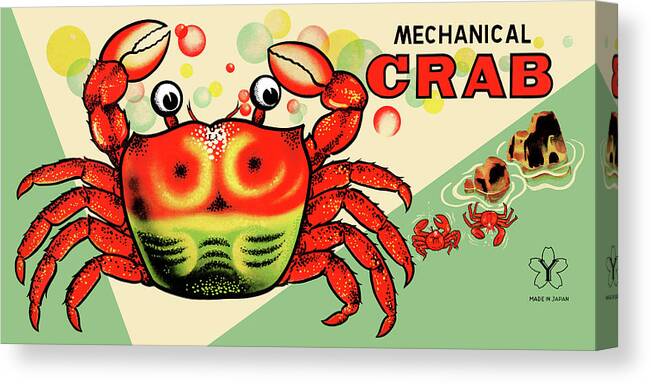 Vintage Toy Posters Canvas Print featuring the drawing Mechanical Crab by Vintage Toy Posters