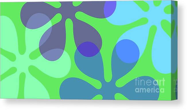 Groovy Canvas Print featuring the digital art Mod Flowers Cool Colors by Donna Mibus
