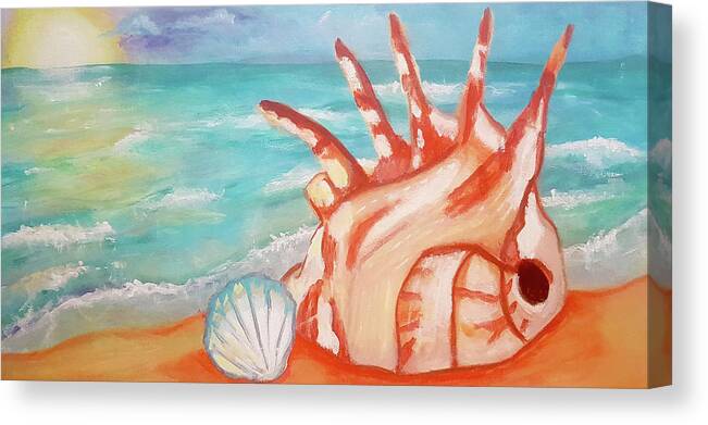 Seashell Canvas Print featuring the painting Ocean View with Seashells Imagine #3 by Rose Lewis