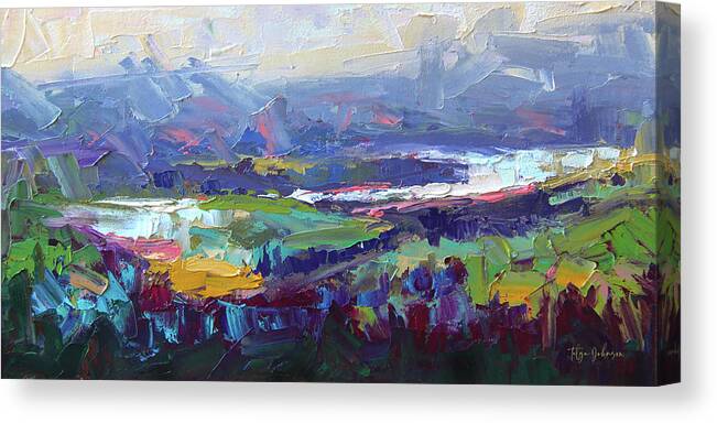 Abstract Canvas Print featuring the painting Overlook abstract landscape by Talya Johnson