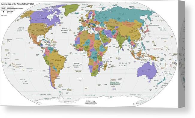 Political World Map Canvas Print featuring the drawing Political World Map by Mango Art