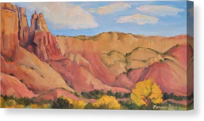 Plein Air Canvas Print featuring the painting Red Hills, Golden Cottonwoods by Marian Berg