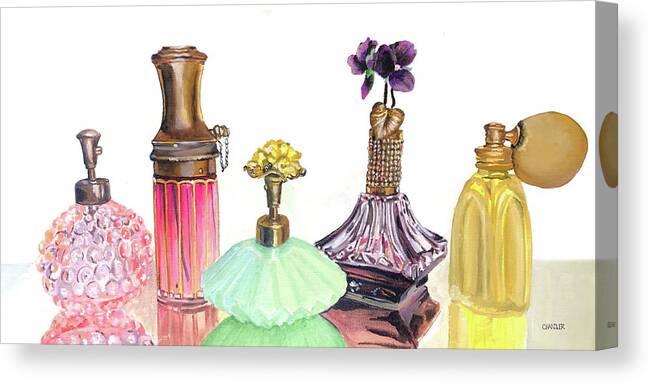 Perfume Bottles Canvas Print featuring the painting Scent of a Woman by Gail Chandler