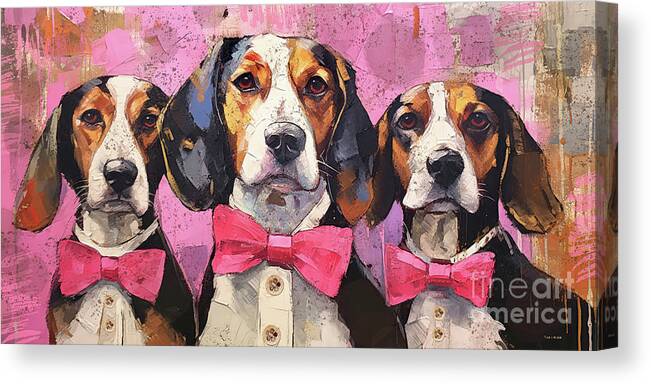 Beagles Canvas Print featuring the painting Three Beagle Besties by Tina LeCour