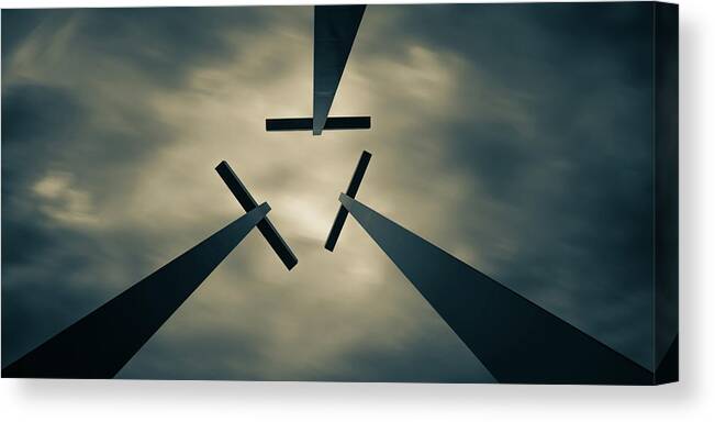 Three Crosses Canvas Print featuring the photograph Three Crosses Panorama - Sepia by Gregory Ballos
