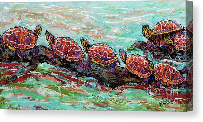 Turtles Canvas Print featuring the painting Basking Turtles by Jyotika Shroff