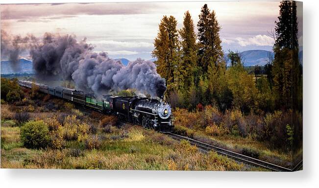 Trains Canvas Print featuring the photograph Twilight of a Goliath by Larey McDaniel