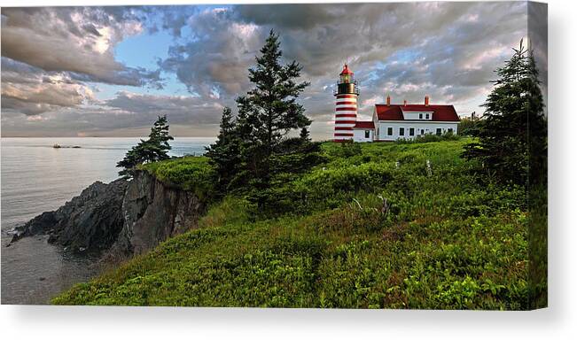 Lighthouse Canvas Print featuring the photograph West Quoddy Head Lighthouse Panorama by Marty Saccone