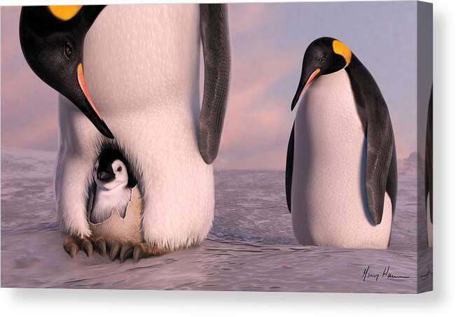 Penguin Canvas Print featuring the painting A New Family is Born by Gary Hanna