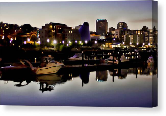 Foss Waterway Canvas Print featuring the photograph Foss Waterway at night by Ron Roberts