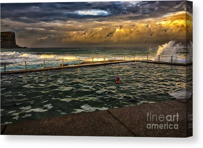 Avalon Beach Canvas Print featuring the photograph Late afternoon swimmer by Sheila Smart Fine Art Photography