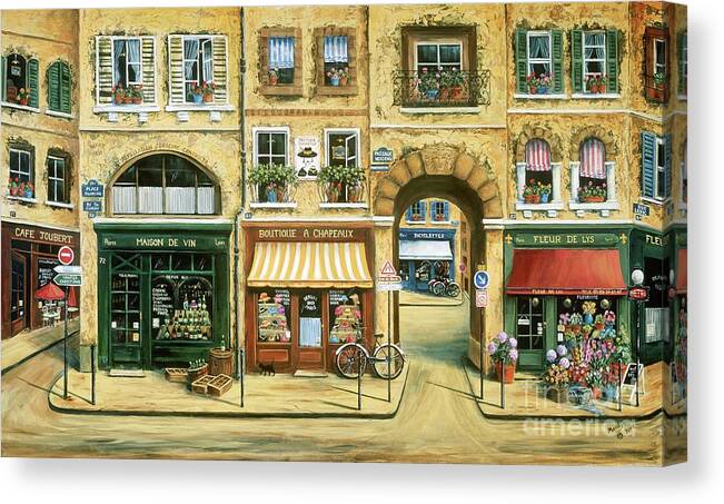 Wine Shop Canvas Print featuring the painting Les Rues de Paris by Marilyn Dunlap