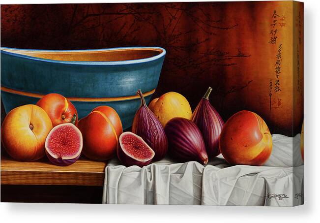 Fruit Canvas Print featuring the painting Peaches and Figs by Horacio Cardozo
