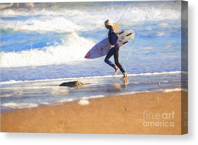 Surfer Canvas Print featuring the photograph Surfing girl by Sheila Smart Fine Art Photography