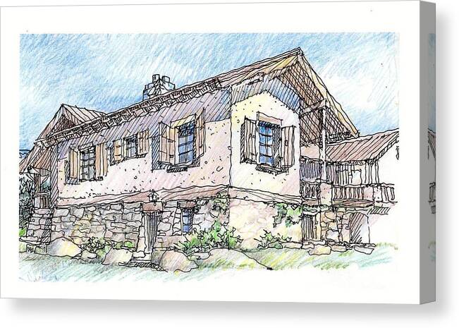 Stone House In Wine Country Canvas Print featuring the drawing Country Home by Andrew Drozdowicz