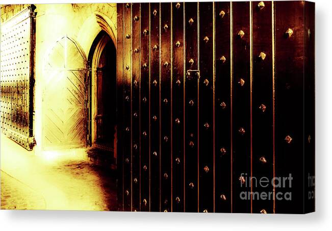 Doors Of The World Series By Lexa Harpell Canvas Print featuring the photograph Four Golden Doors by Lexa Harpell