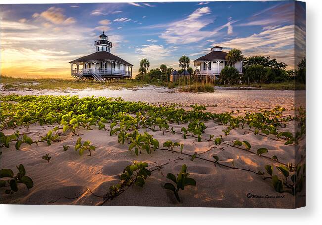 Lighthouse Canvas Print featuring the photograph Lighthouse Sunset by Marvin Spates