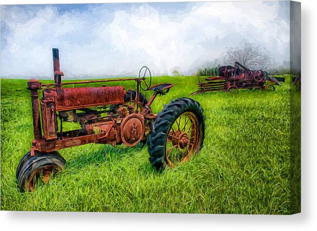 Tractor Canvas Print featuring the painting Out to Pasture II by Dan Carmichael