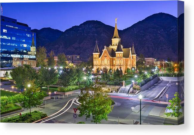 Landscape Canvas Print featuring the photograph Provo, Utah, Usa At Provo City Center #4 by Sean Pavone