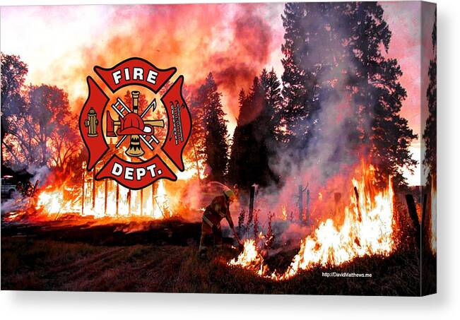 Fire Dept Fire Phone Cases Ems Fire Light Fire Fighting Blaze Flames Canvas Print featuring the photograph Fire fighting 3 by David Matthews