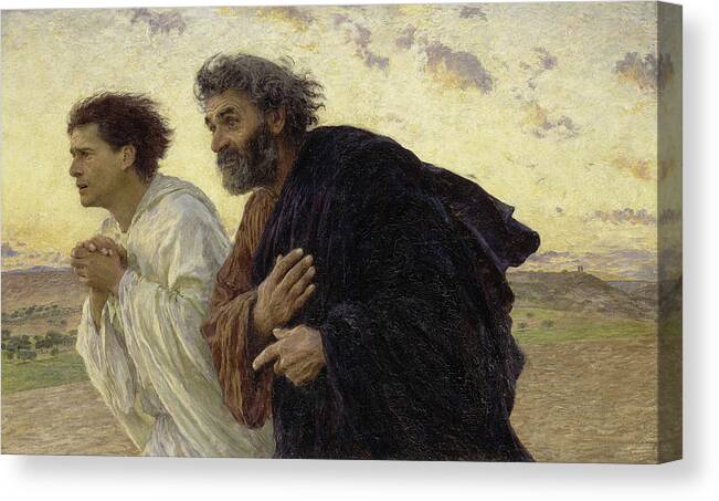 Eugene Burnand Canvas Print featuring the painting The Disciples Peter And John Running To The Sepulchre On The Morning Of The Resurrection, 1898 by Eugene Burnand