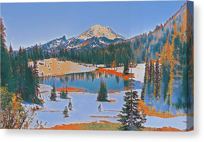 Mt. Rainier Canvas Print featuring the digital art Tipsoo Lake by Jerry Cahill
