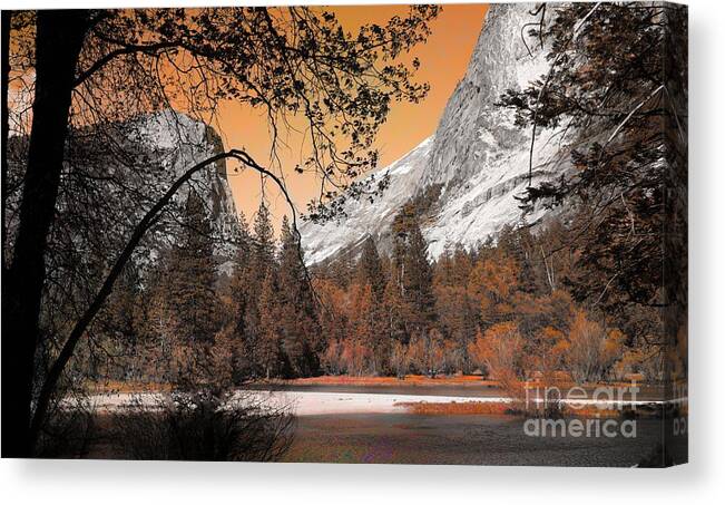 Yosemite Canvas Print featuring the digital art Yosemite Mirror Lake Photo Art by Chuck Kuhn
