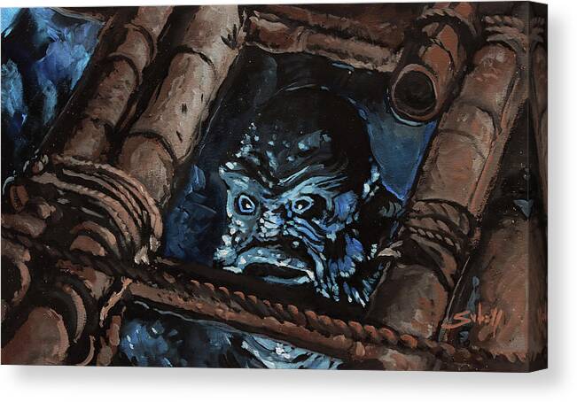 Creature Canvas Print featuring the painting Creature From The Black Lagoon by Sv Bell