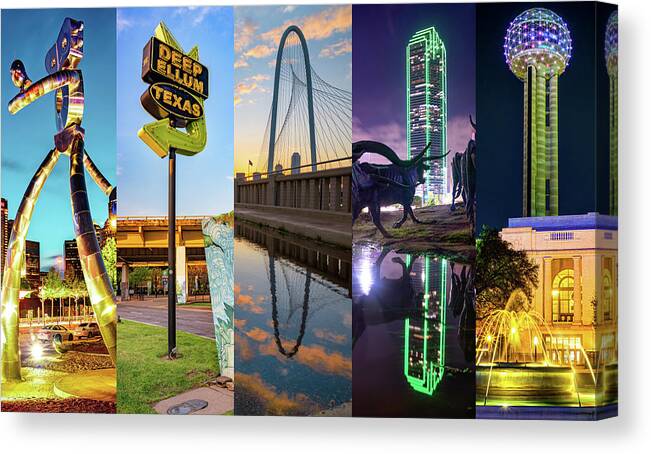 Dallas Texas Canvas Print featuring the photograph Dallas Texas City Collage - Landmarks and Icons by Gregory Ballos