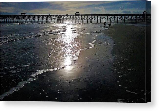  Ocean Sunsets Canvas Print featuring the photograph Pier Sunset @ Folly Beach by Victor Thomason