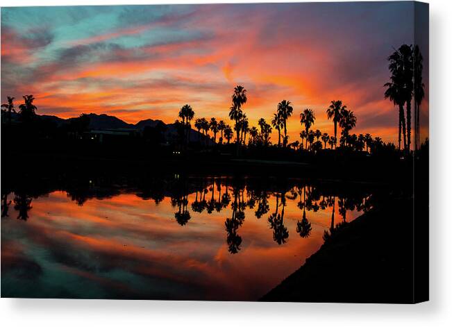 Sunset Canvas Print featuring the photograph Sunset at Ironwood CC, Palm Desert, California by Bonnie Colgan