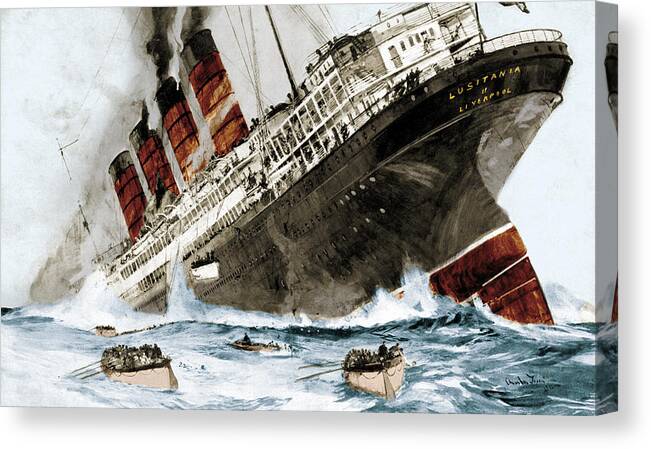 History Canvas Print featuring the photograph Wwi, Sinking Of The Rms Lusitania, 1915 #1 by Science Source