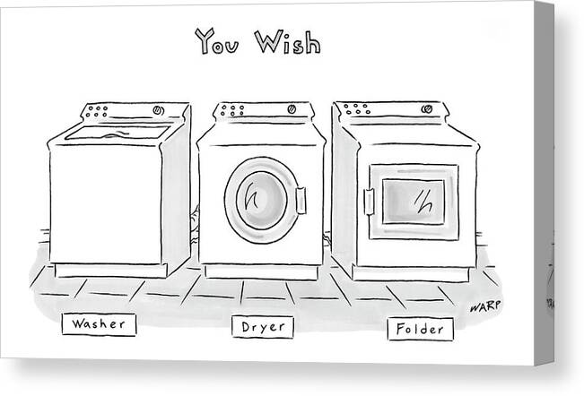 Inventions Interiors 

(laundry Room With Three Machines Labeled Canvas Print featuring the drawing You Wish by Kim Warp