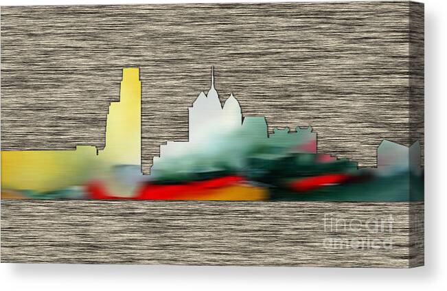Watercolour Digital Art Mixed Media Canvas Print featuring the mixed media Philadelphia Skyline #3 by Marvin Blaine
