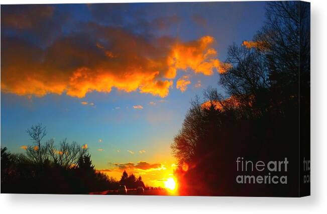 Sunset Over High Way. Street. Sky. Landscape. Photograph. Natural Beauty. Landscape. Rose Wang Image Canvas Print featuring the photograph Sunset #7 by Rose Wang
