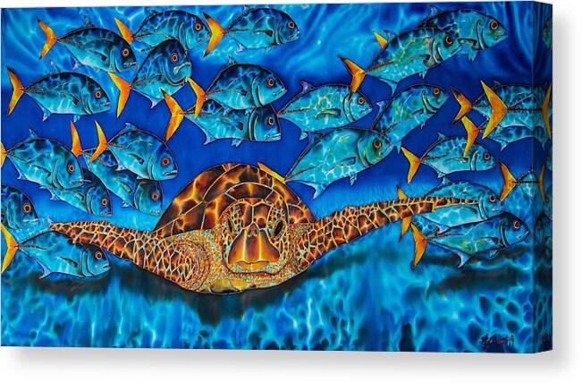 Turtle Canvas Print featuring the painting Green Sea Turtle by Daniel Jean-Baptiste