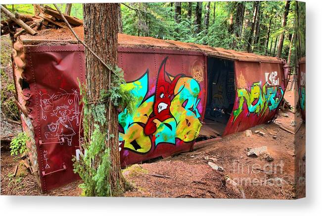 Canadian Train Wreck Canvas Print featuring the photograph Abandoned British Columbia Box Car by Adam Jewell
