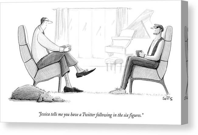 Therapist Canvas Print featuring the drawing An Older Man In Business Attire Speaks by Julia Suits