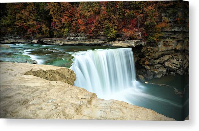 Autumn At Cumberland Falls Canvas Print featuring the photograph Autumn at Cumberland Falls by Jaki Miller