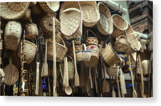 Background Canvas Print featuring the photograph Baskets and Spoons by Joan Carroll