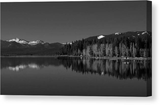 Lake Tahoe Ca Canvas Print featuring the photograph Black and White Lake Tahoe Reflection by Marilyn MacCrakin