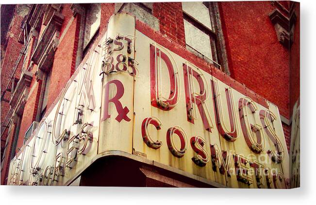 New York City Canvas Print featuring the photograph Block Drug Store 1885 by Beth Ferris Sale