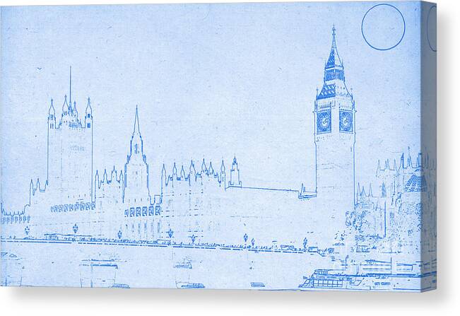 Big Ben Canvas Print featuring the mixed media BluePrint London by Celestial Images