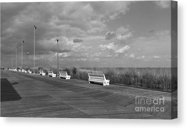 Black And White Canvas Print featuring the photograph Boardwalk Memories by Arlene Carmel