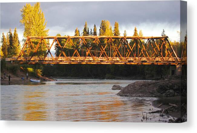 Landscapes Canvas Print featuring the photograph Bridge Over the Bulkley River Telkwa British Columbia by Mary Lee Dereske
