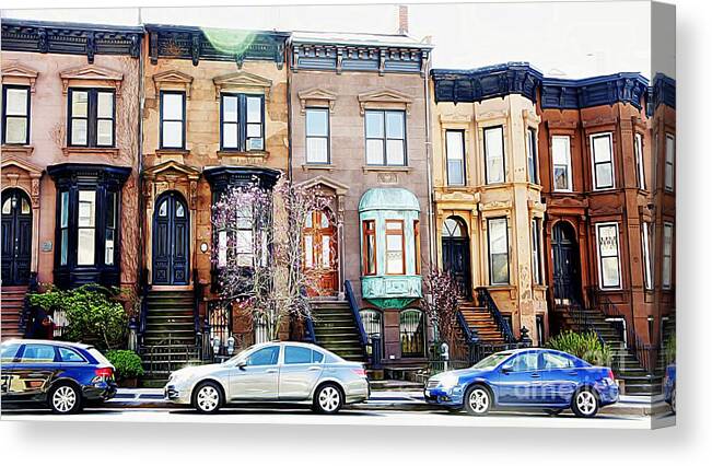 Brownstones Canvas Print featuring the photograph Brooklyn Brownstones by Lilliana Mendez